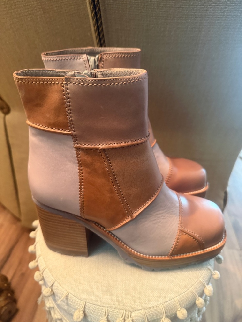 Jeffrey Campbell Women’s Two-Tone Leather Ankle Boots — Pink & Tan